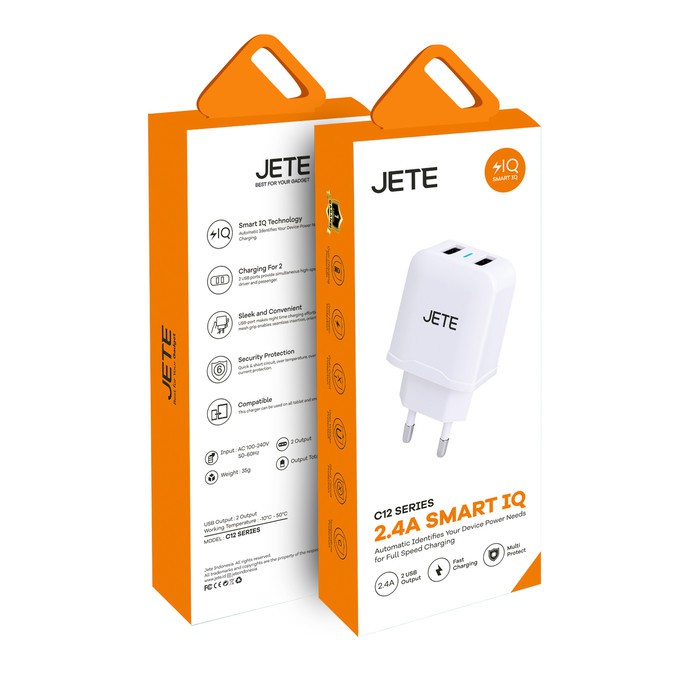 JETE DIDYK C12 2.4A ADAPTOR CHARGER TC TRAVEL GARANSI RESMI JETE TERMURAH