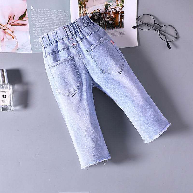 Celana jeans anak perempuan panjang bayi trendy korea style import lembut elastis adem 2-5 tahun-1