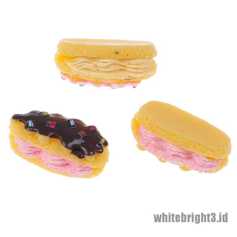 (white3) 3pcs Mainan Miniatur Roti / snack / dessert Untuk Aksesoris Rumah Boneka