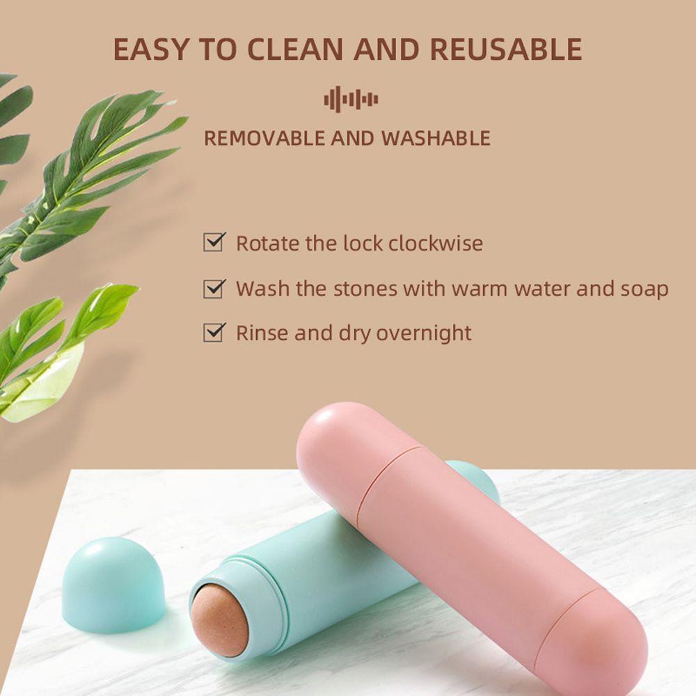 Rol Wajah Batu Vulkanik Agustina 2in1 Reusable Oil Alat Kembung Pijat Wajah Roller Penghilang Noda Alat Perawatan Kulit Wajah Dengan Kuas Foundation