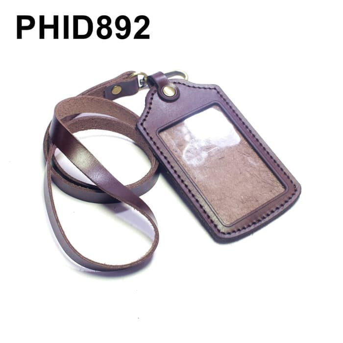 

Gantungan dompet ID card kulit asli coklat PHID892 tali id card