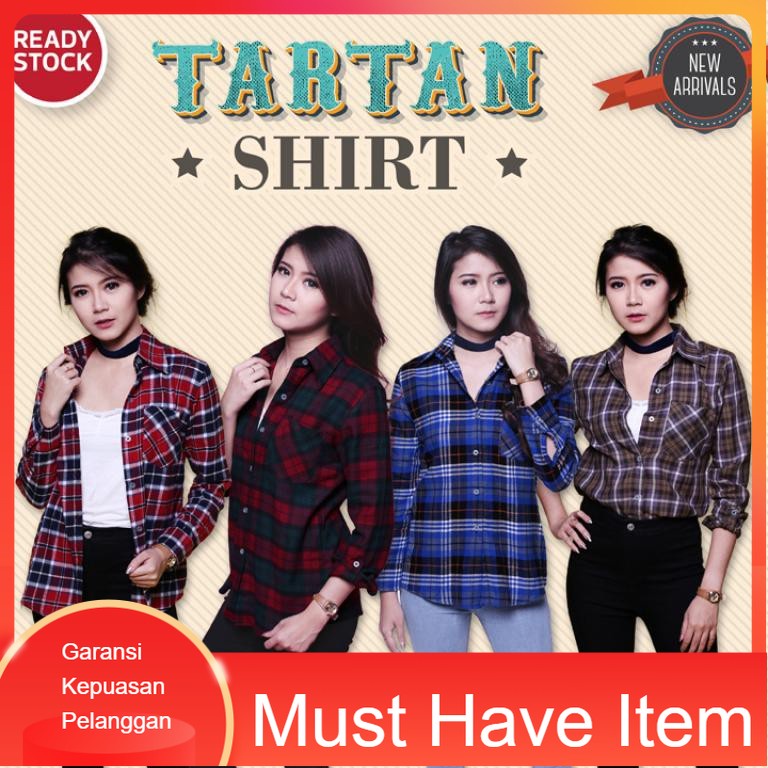 Baju Kemeja Wanita Lengan Panjang Tartan Shirt