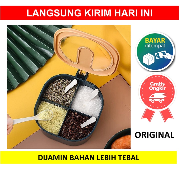 TEMPAT BUMBU SEKAT 4IN1 KOTAK DAPUR GRID WADAH SERBAGUNA 4 IN 1 ISI 4 SLOT BOX RAK SNACK ON