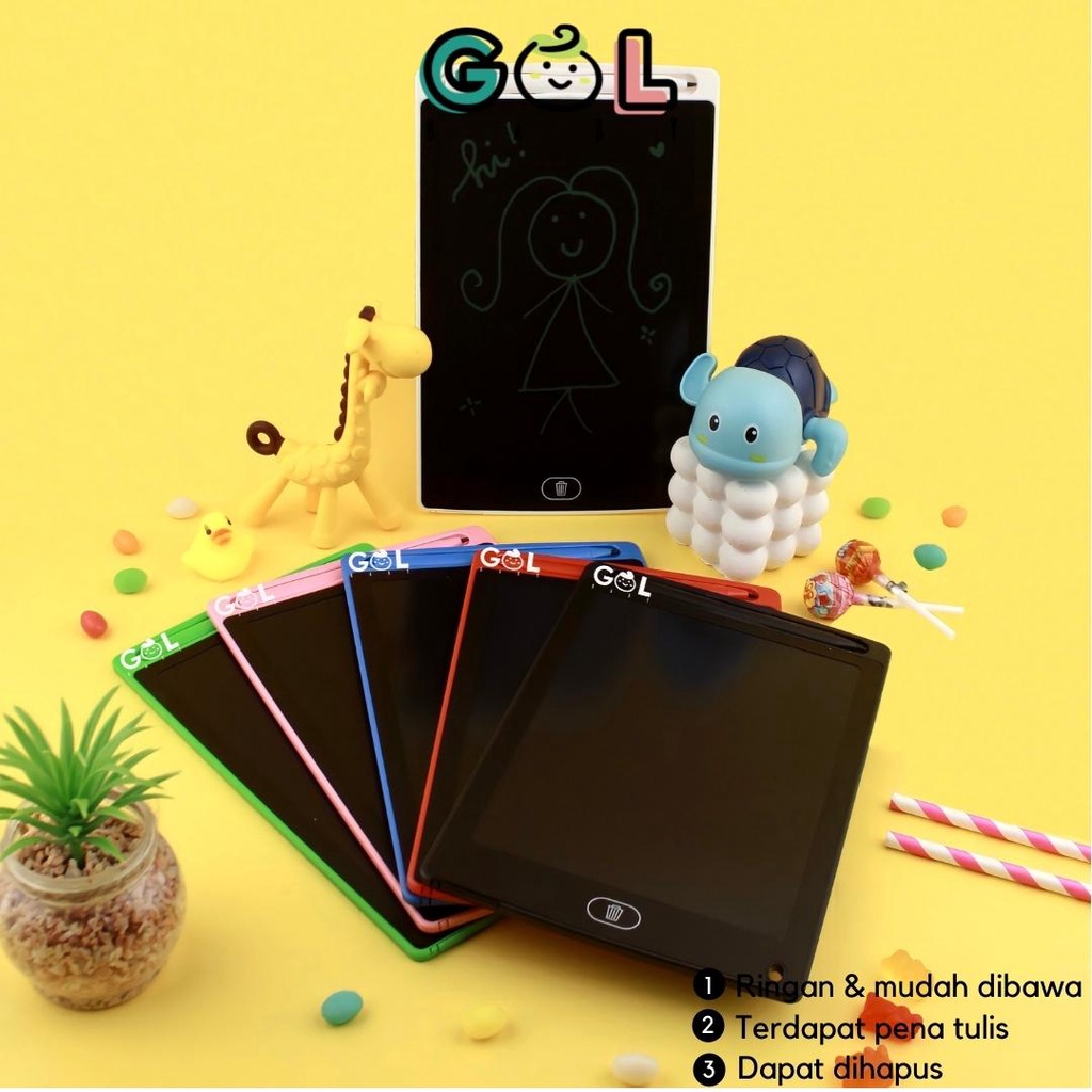 LCD Writing Writting Drawing Tablet Pad Papan Belajar Tulis Gambar Coret Hapus Mainan Edukasi Anak-merah