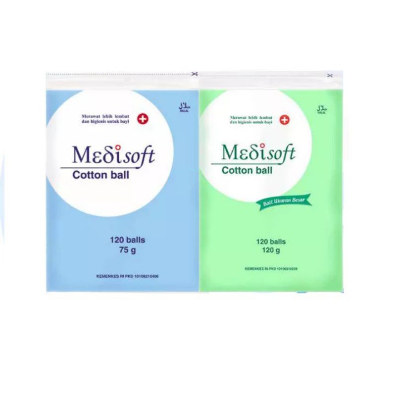 Medisoft Cotton Ball 120 Ball 75 gram (Biru) / 120 gr (Hijau)