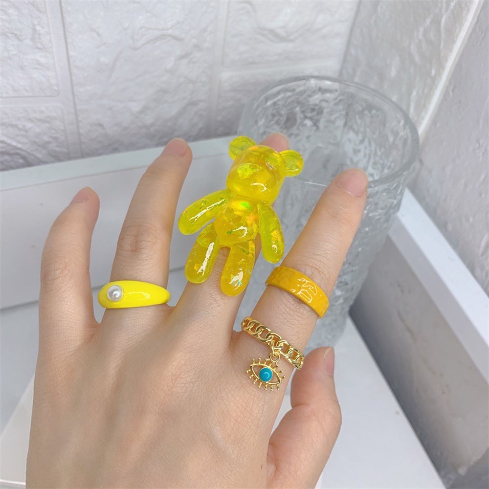 Needway  Gifts Finger Ring Korean Party Jewelry Ring Violent Bear|Color Jelly Color Sweet Bear Crystal Fashion Accessories/Multicolor