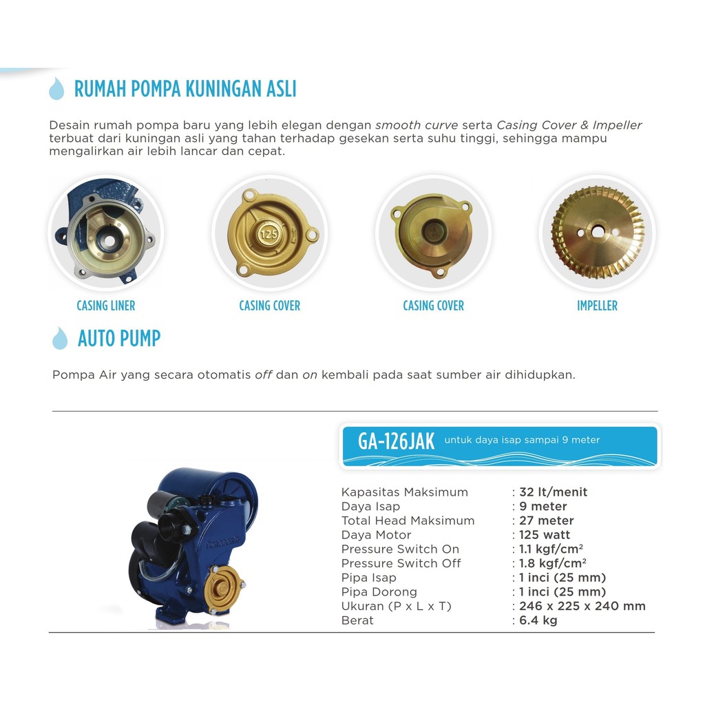 Panasonic Ga 126 Jak Otomatis Pompa Air Ga 126 Ga 126 Jak
