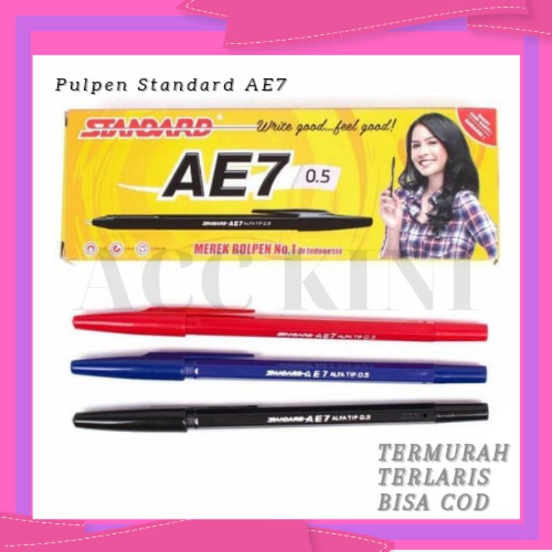 

AccKini - Pulpen Standard AE7 - 0.5 mm / Ballpoint Standard Satuan / Pen Standard Hitam Termurah Bisa COD