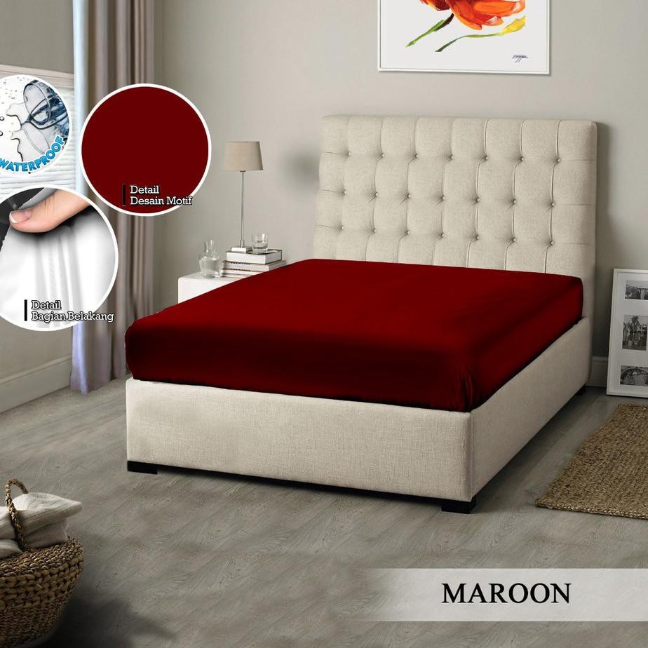SPREI MONALISA POLOS WATERPROOF - 160x200 anti ompol air water proof polos emboss- 160 QUEEN sp160wpmona-Maroon