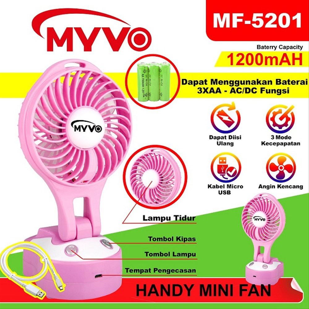 Myvo Kipas Portable Mini + Lampu Emergency Charge &amp; Baterai