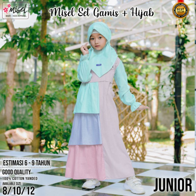 GAMIS ANAK PEREMPUAN + HIJAB  MEREK MISEL  3-9 TAHUN