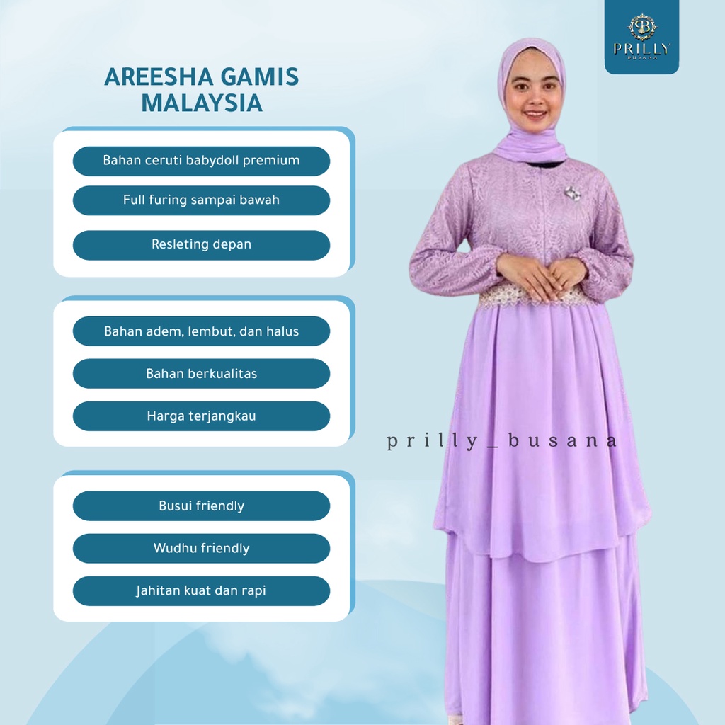 PB Prilly Busan - AREESHA GAMIS MALAYSIA BRUKAT RENDA - MALAY DRESS - MAXYDRESS MELAYU -  DRESS PESTA