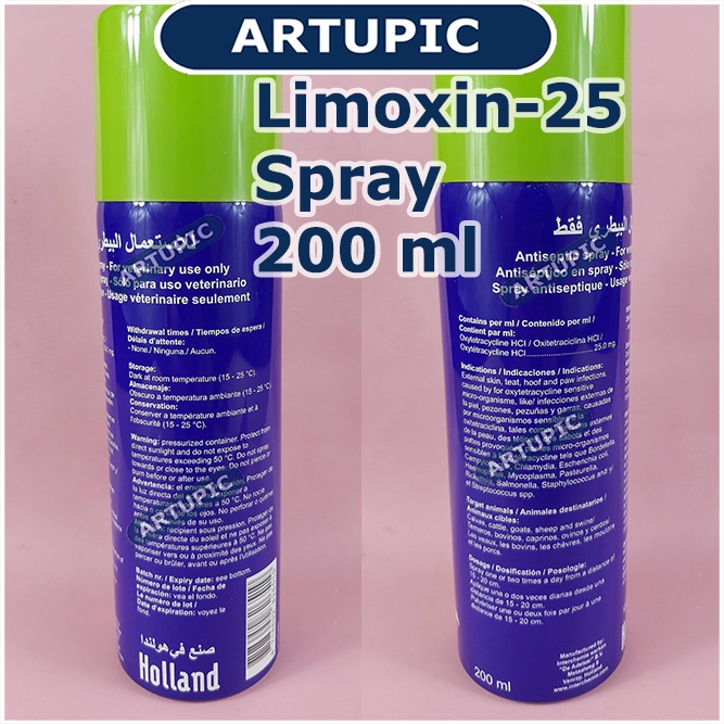 Limoxin-25 Spray 200 ml Obat Semprot Luka Infeksi Kulit Hewan Ternak Oxytetracycline Antibiotik Spektrum Luas Menghambat Bakteri Jamur