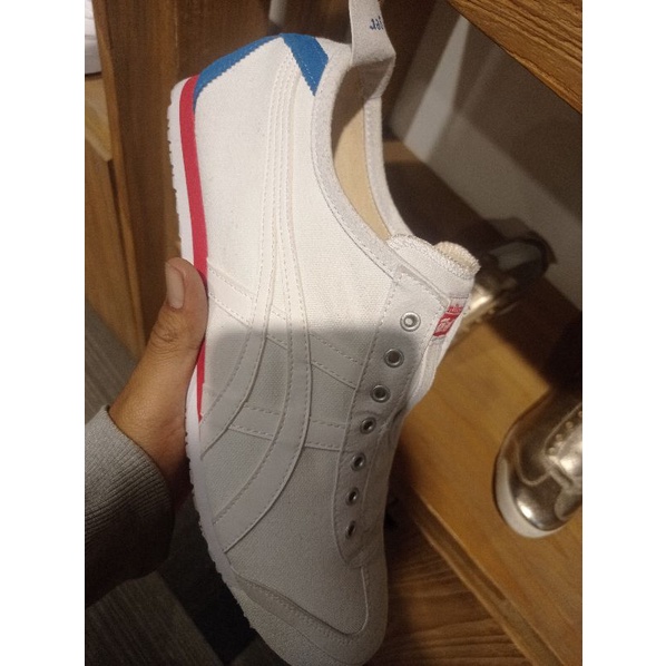 SALE ONITSUKA TIGER SLIP ON WHITE X BLUE 36 - 45 NEW ORIGINAL STORE RESMI