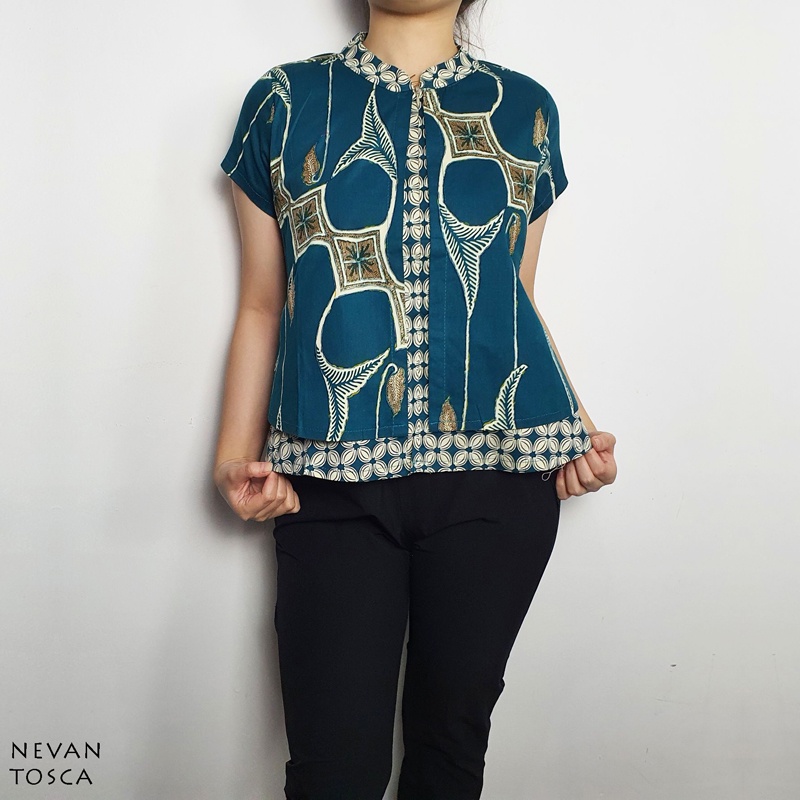 Evercloth Nevan Atasan Batik Perempuan Baju Batik Cewek Kemeja Sleting Depan Kerah Shanghai Batik Busui