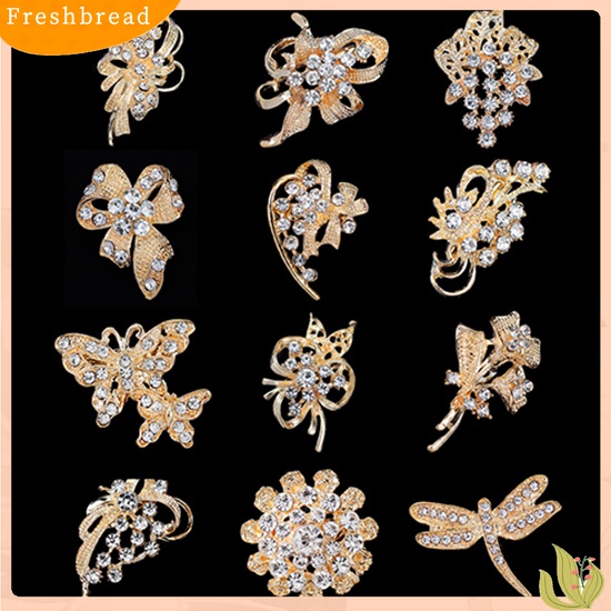 [ TERLARIS]12Pcs Women's Rhinestone Hollow Flower Butterfly Bridal Scarf Lapel Brooch Pins