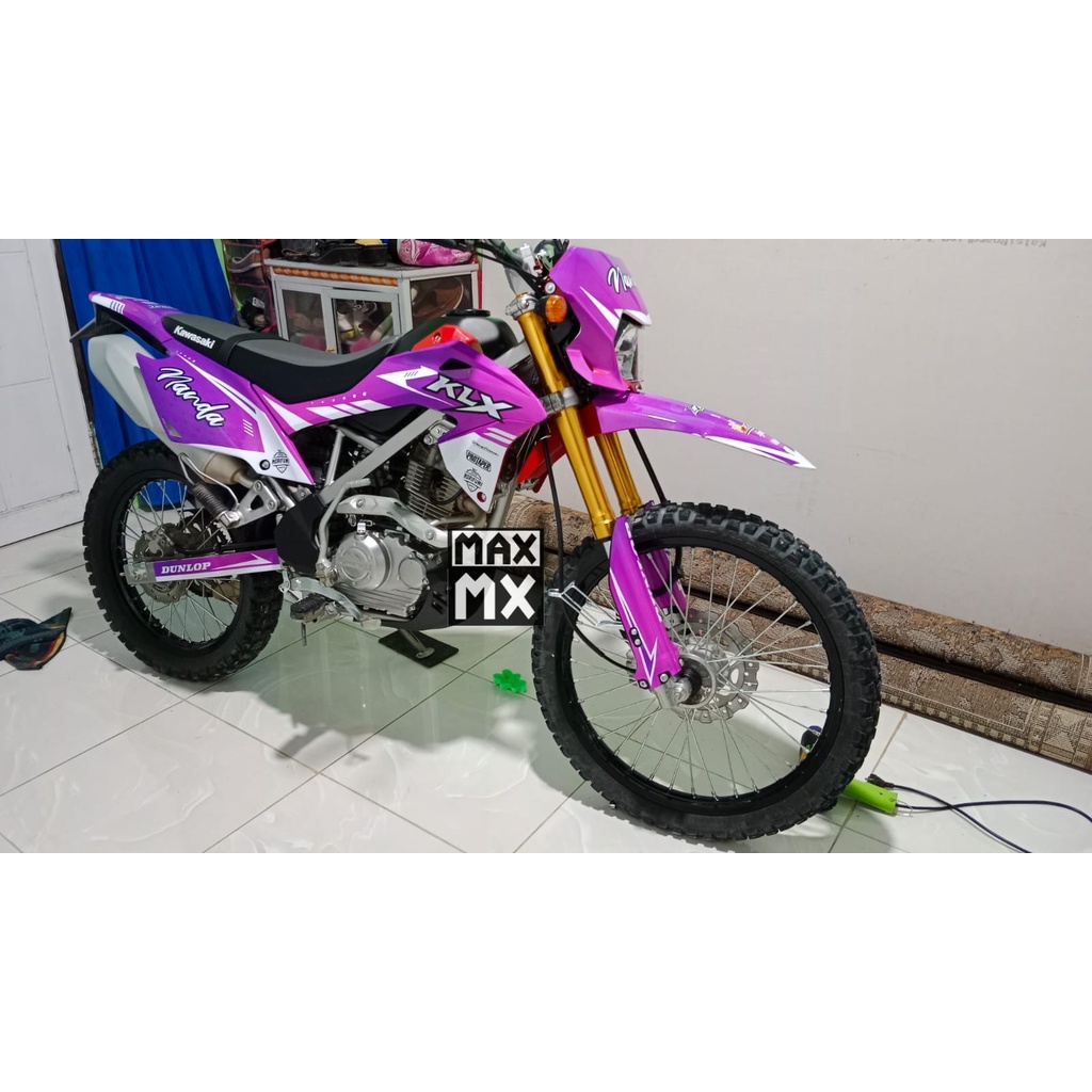 decal klx 150 bf ungu putih