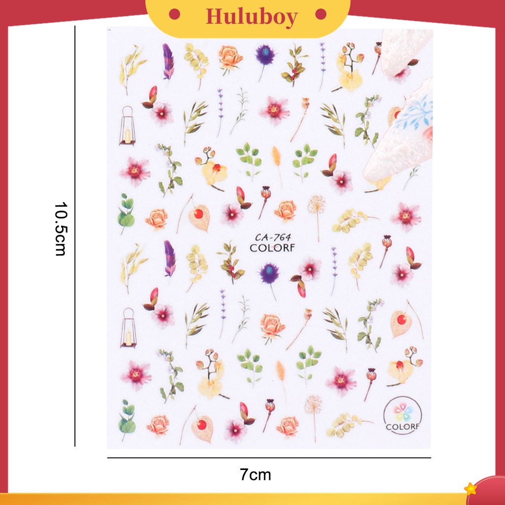 Huluboy Huluboy♡ Stiker Kuku Motif Bunga Daun Burung Butterfly Warna-Warni Untuk Dekorasi Manicure