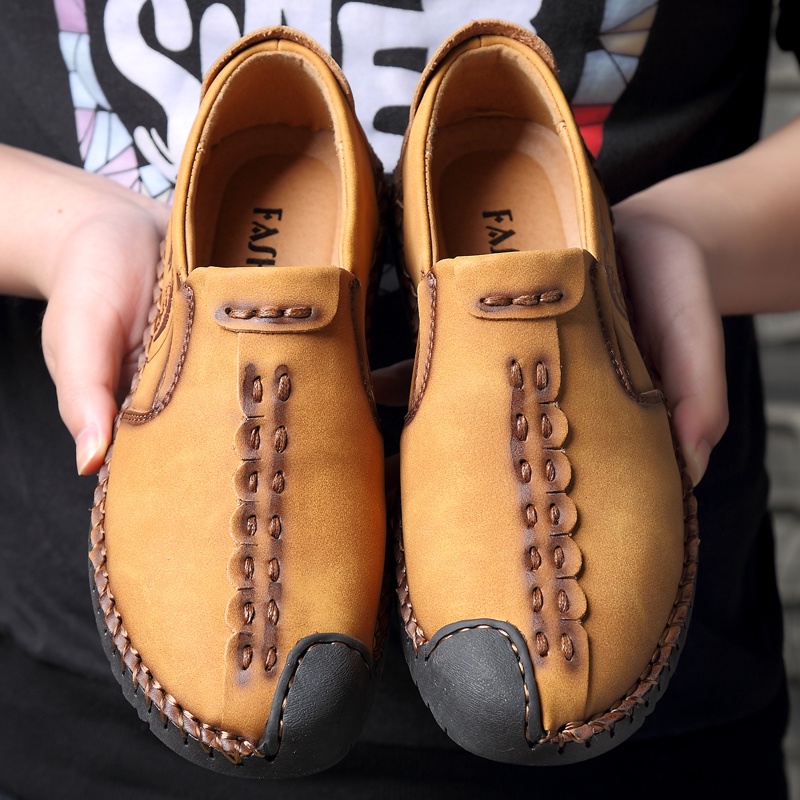 100% KULIT ASLI Import Sepatu Sneaker Pria Import Loafer Slip On Kulit Sapi Kasual Sepatu Tanpa Tali Sepatu Santai  010