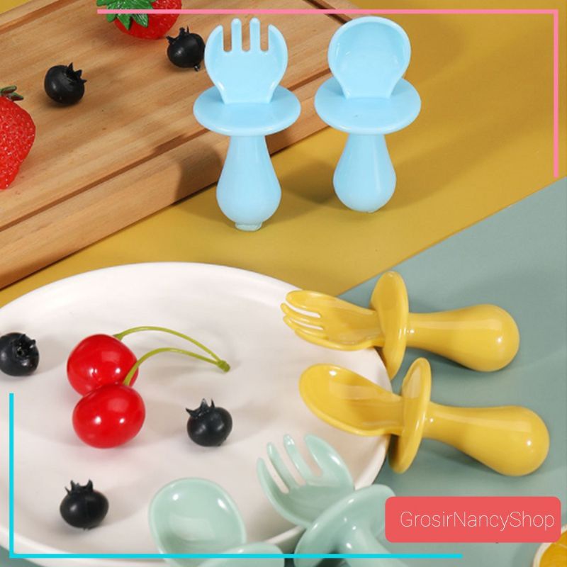 Set Sendok + Garpu Bayi Gagang Pendek Untuk Bayi