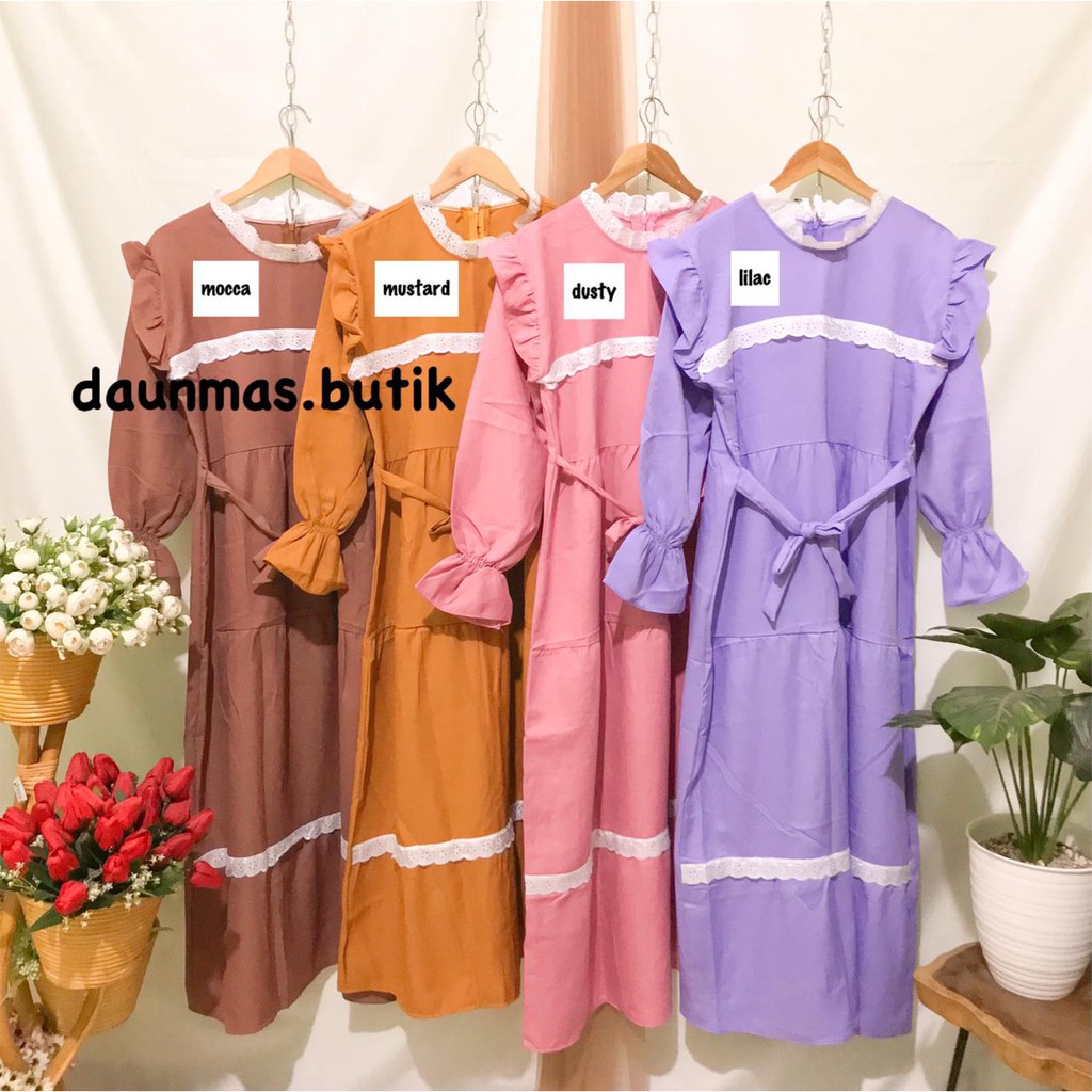 1KG MUAT 4PCS | AMIRA GAMIS RENDA HITS PREMIUM FASHION OOTD SELEBGRAM SYARIAH MUSLIMAH GROSIR WANITA-4
