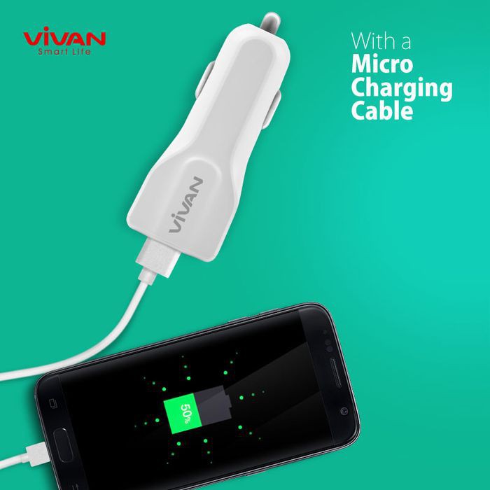 Charger Mobil Vivan CC02S 3.1A Car Charger Fast Charging Dual USB Port White