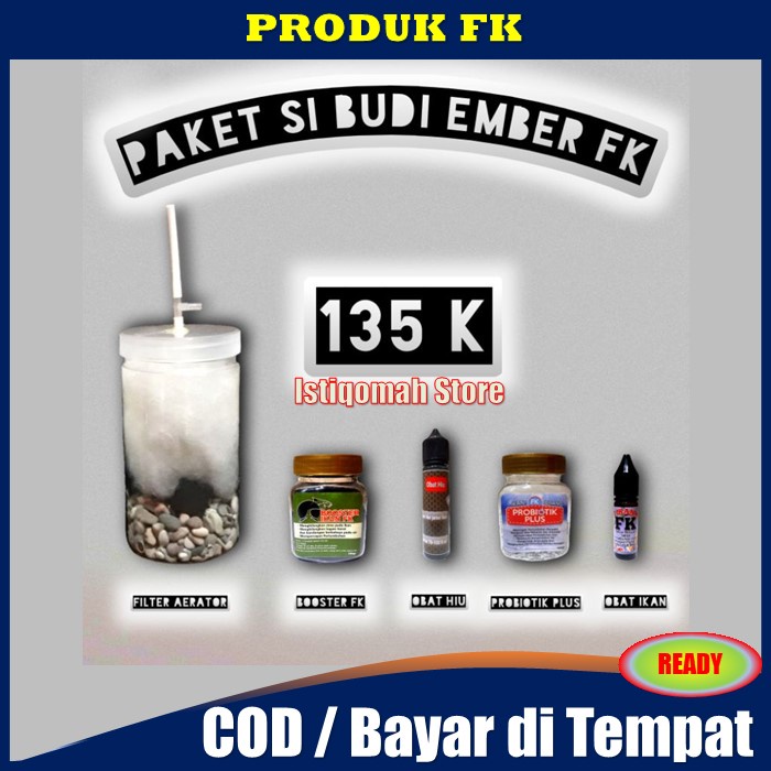 PROMO COD Paket Si Budi Ember FK 5 Produk (Probiotik Plus, Booster FK, Obat Ikan, Obat Hiu FK dan Filter Aerator) MURAH TERLARIS