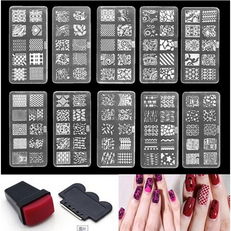 Set Alat Pelat Template Stensil Stempel Untuk Nail Art