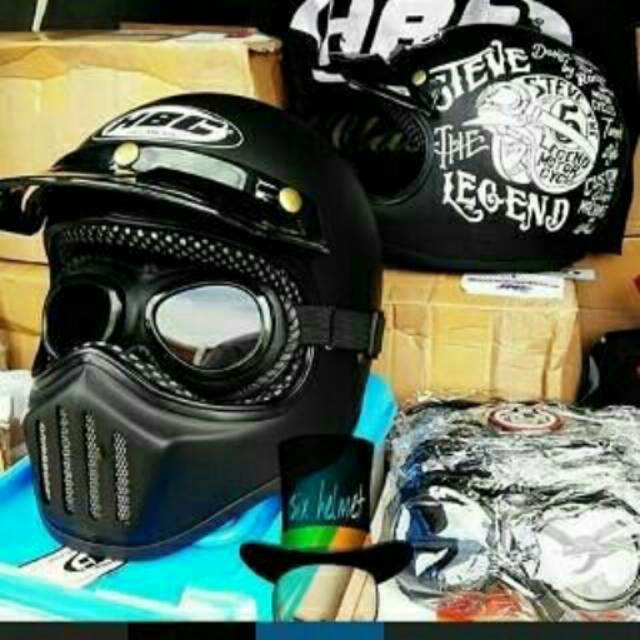 Helm Cakil Hitam HBC plus Kacamata Retro