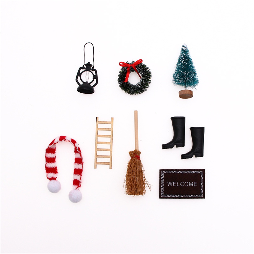 Ow 8pcs / Set Miniatur Alat Peraga Shooting Tema Natal Untuk Dekorasi Rumah Boneka 1: 12