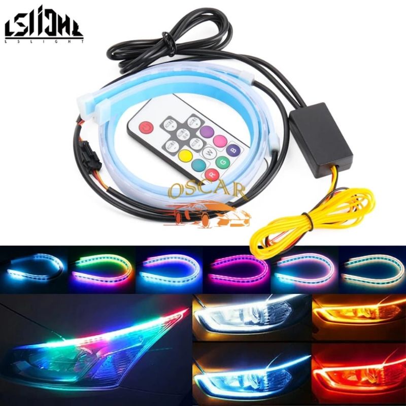 Lampu Alis LED DRL Slim RGB Remot Sen Runing 30cm 45cm 60cm 12 Volt harga 1set Lengkap