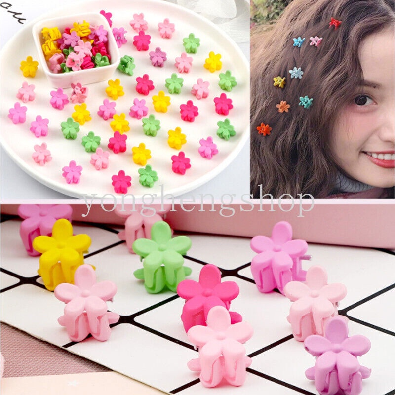 20pcs / set Jepit Rambut Mini Bentuk Bunga / Bintang / Mahkota Warna Permen Untuk Anak Perempuan