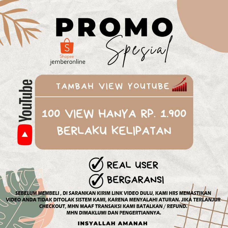 PROMO JASA VIEW VIDEO YOUTUBE 100 VIEW TAYANG REAL MANUSIA
