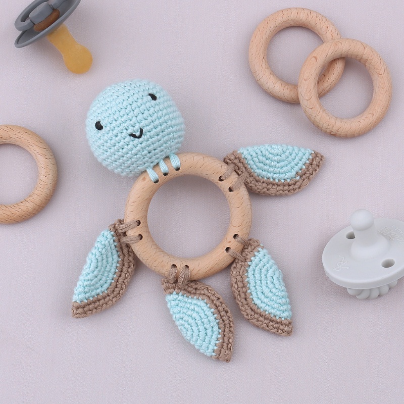 Mary Mainan Rattle Teether Kayu Bentuk Boneka Rajut Crochet Hewan Untuk Bayi DIY