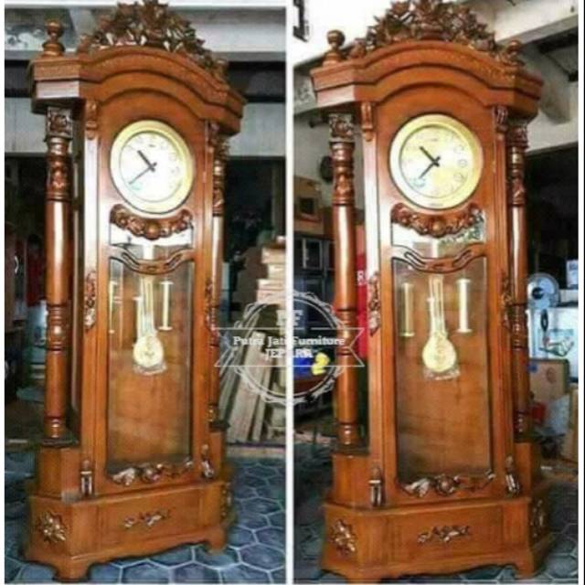 Jam Berdiri Ukir Jati, Lemari Jam Hias Motif Mawar Ukir Khas Jepara Murah