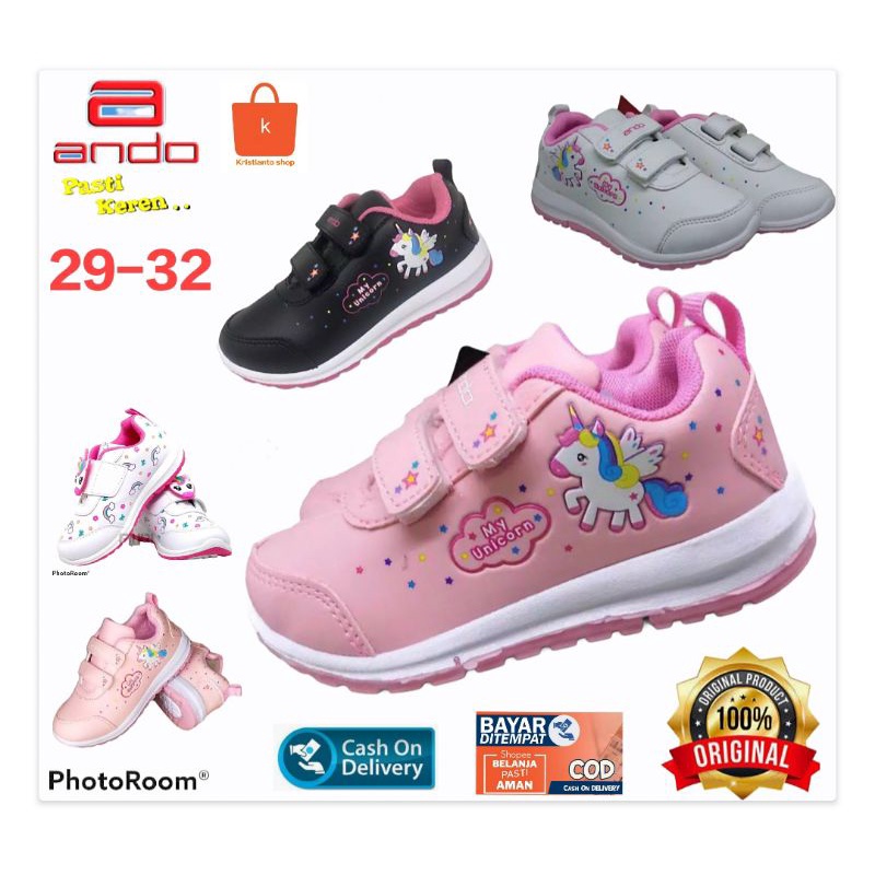 Sepatu anak perempuan PAUD TK SD ando Minicorn Twinkle unicorn Elina Mermaid 29-32