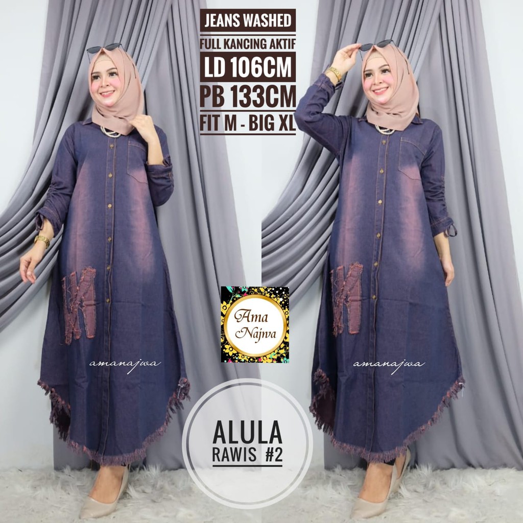 ALULA RAWIS VINI LONG TUNIK RAYYA JEANS WASH GROSIRBAJUMODE