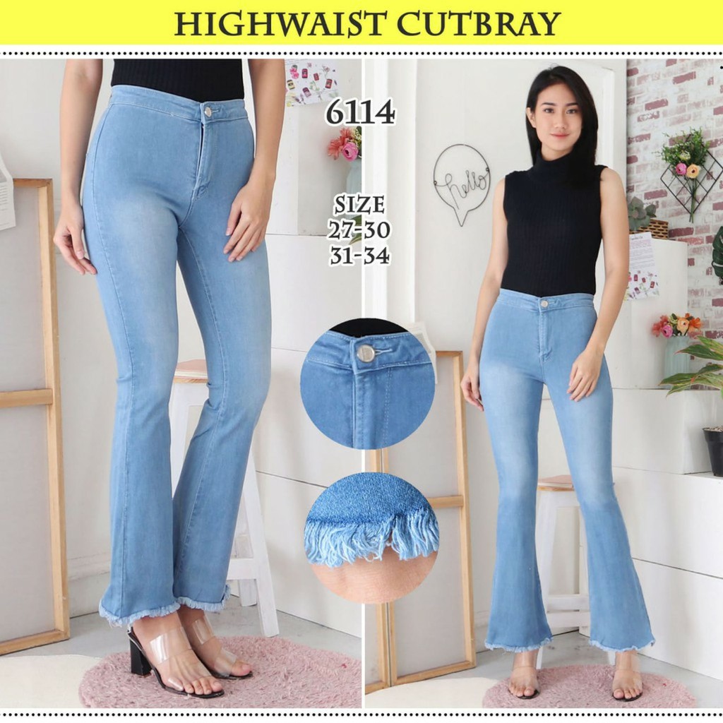 Dazina Highwaist Cutbray Rawis- Celana Jeans HW Navy