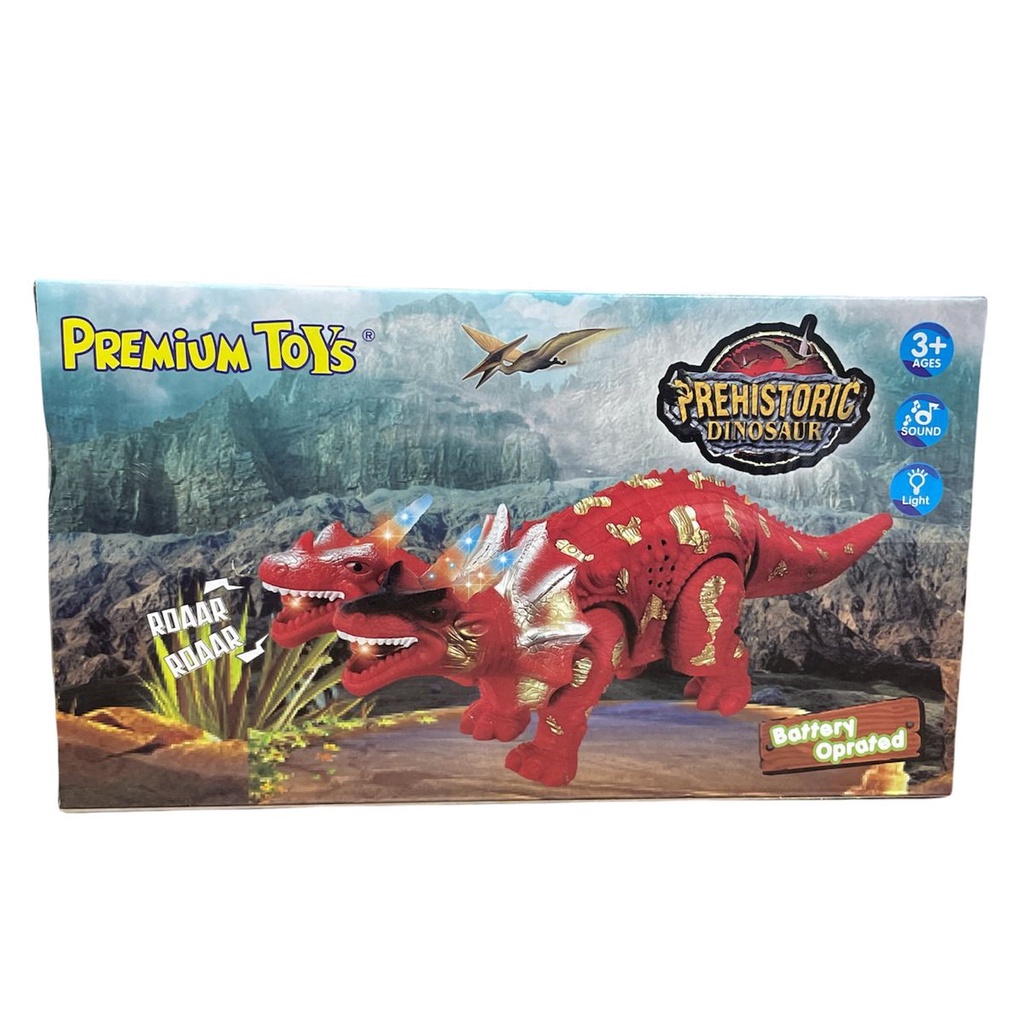 Mainan Anak PREHISTORIC DINOSAUR Mainan Dino Kepala Dua Musik &amp; Lampu