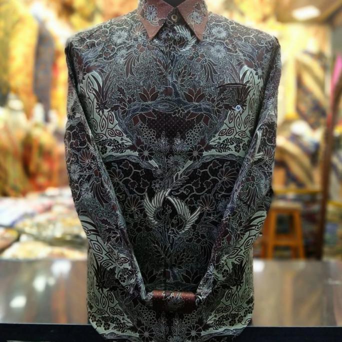 kemeja batik pria lengan panjang katun satin motif sutra tulis pesta