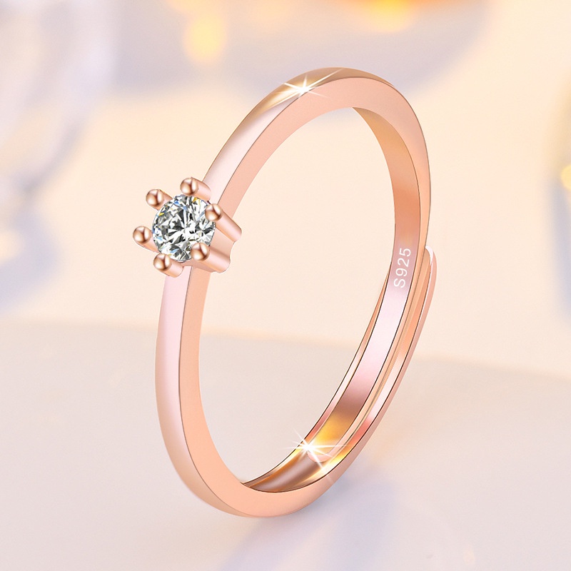 Cincin S925 Silver Hias Berlian Tunggal Untuk Wanita