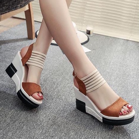 TBIG [COD] Sandal Wedges Tali Slip On Andreanna Wanita Import Korea Style Santai Wanita Sandal Wedges