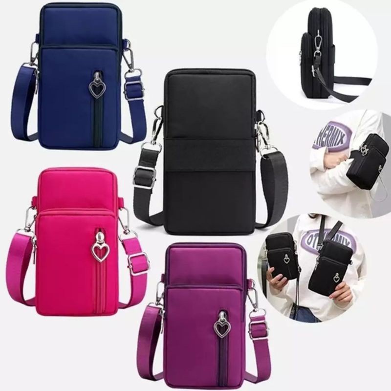 Charyatink - Pocket HP Tas Selempang Wanita Mini Heart Zipper Sling Bag Fashion Korea