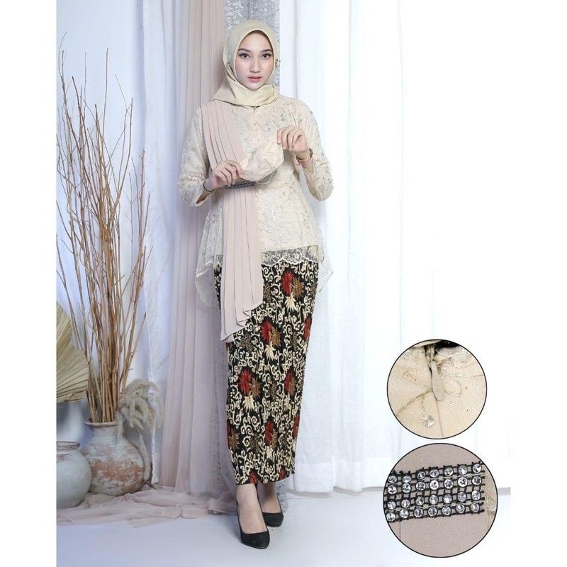 IndahKebaya | SET KEBAYA SELENDANG AURORA / KEBAYA PESTA WISUDA / MAROON NAVY COKLAT SILVER ROSEGOLD