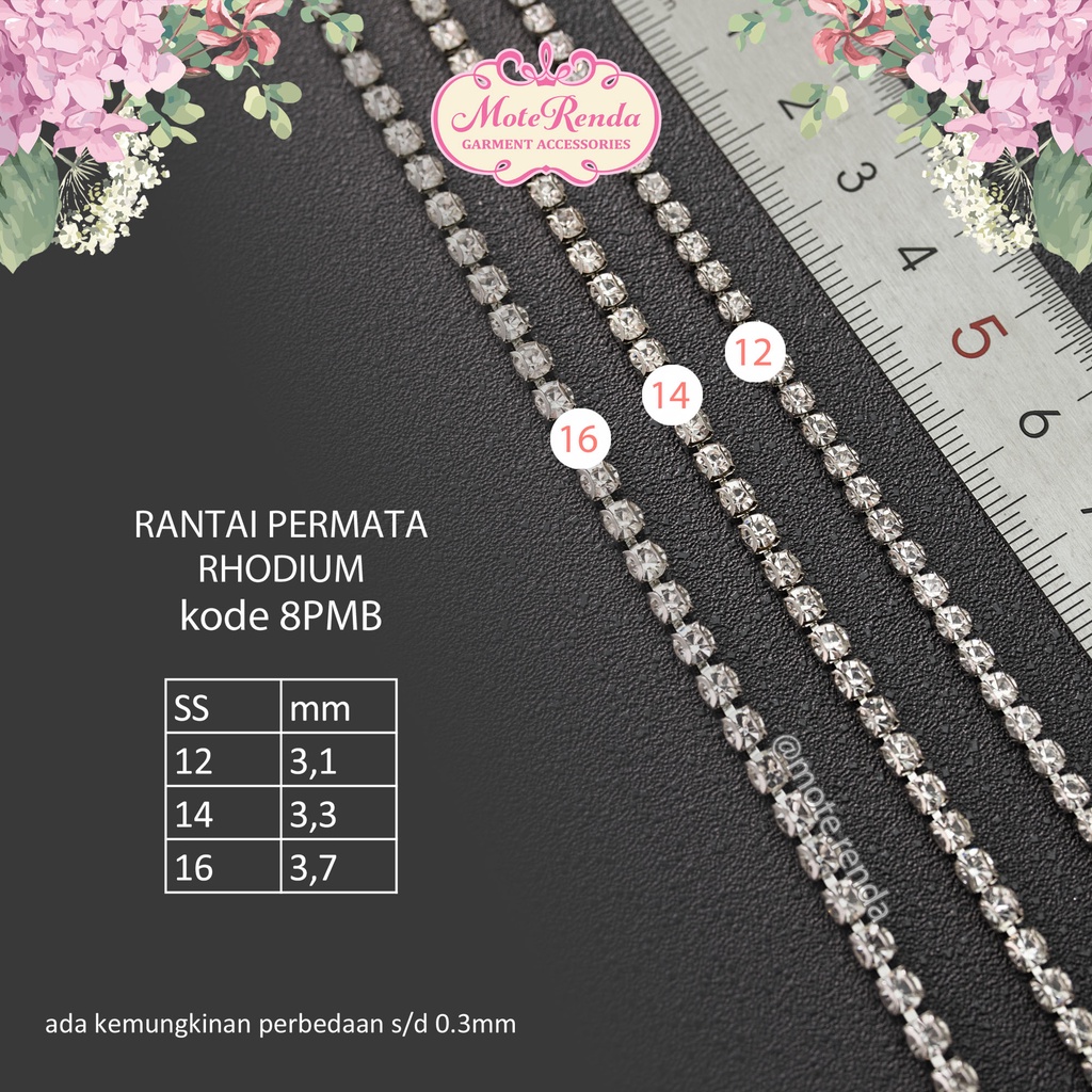 Rantai permata rhodium anti nyangkut (harga per 50cm) kode 8PMB