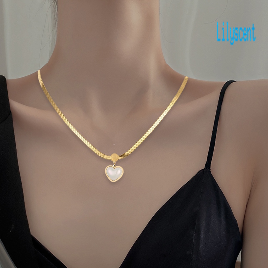 Kalung Rantai Ular Liontin Hati Warna-Warni Bahan Stainless Steel Untuk Wanita