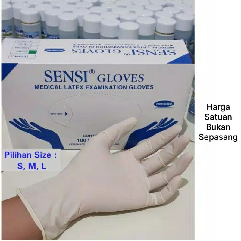 Sensi Sarung Tangan Latex Karet Medis Powdered Murah Terbaik Putih