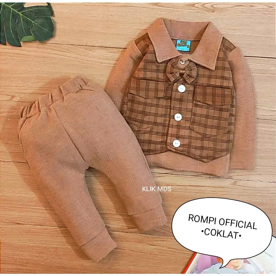 Setelan Anak Laki Laki - Set Kemeja Rompi Baju Bayi cowok Tangan Dan Celana Panjang Motif Rompi Official