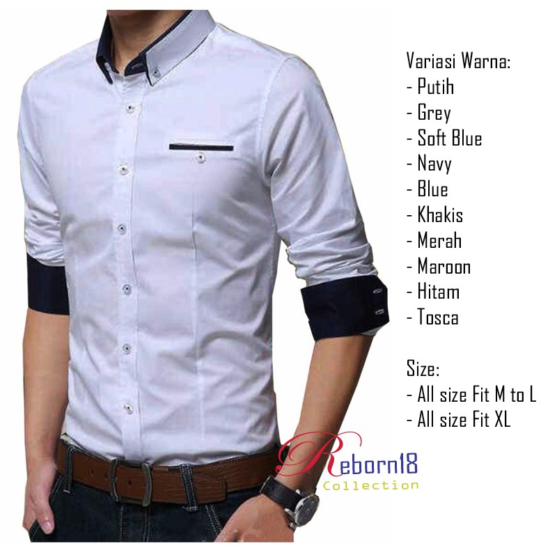 New Kemeja Kerja Pria Desain Casual Modern Terbaru Slimfit Lengan Panjang Kombinasi Keren Shopee Indonesia