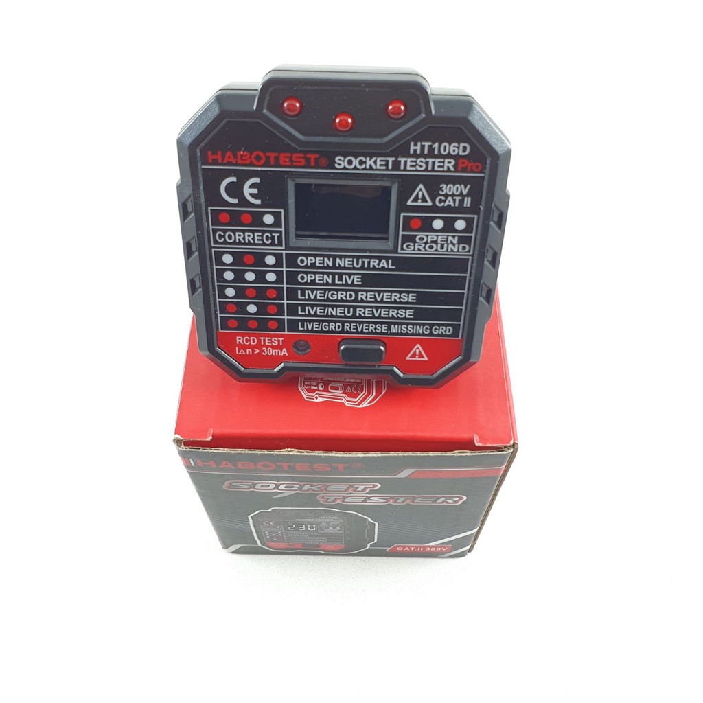 Socket Tester Pro HT106D Voltage Test Alat Uji Kelistrikan Grounding Meter 220v Voltmeter Habotest